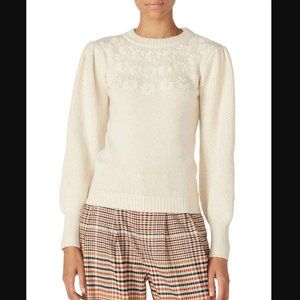 Louna Embroidered Puff Sleeve Sweater - Medium